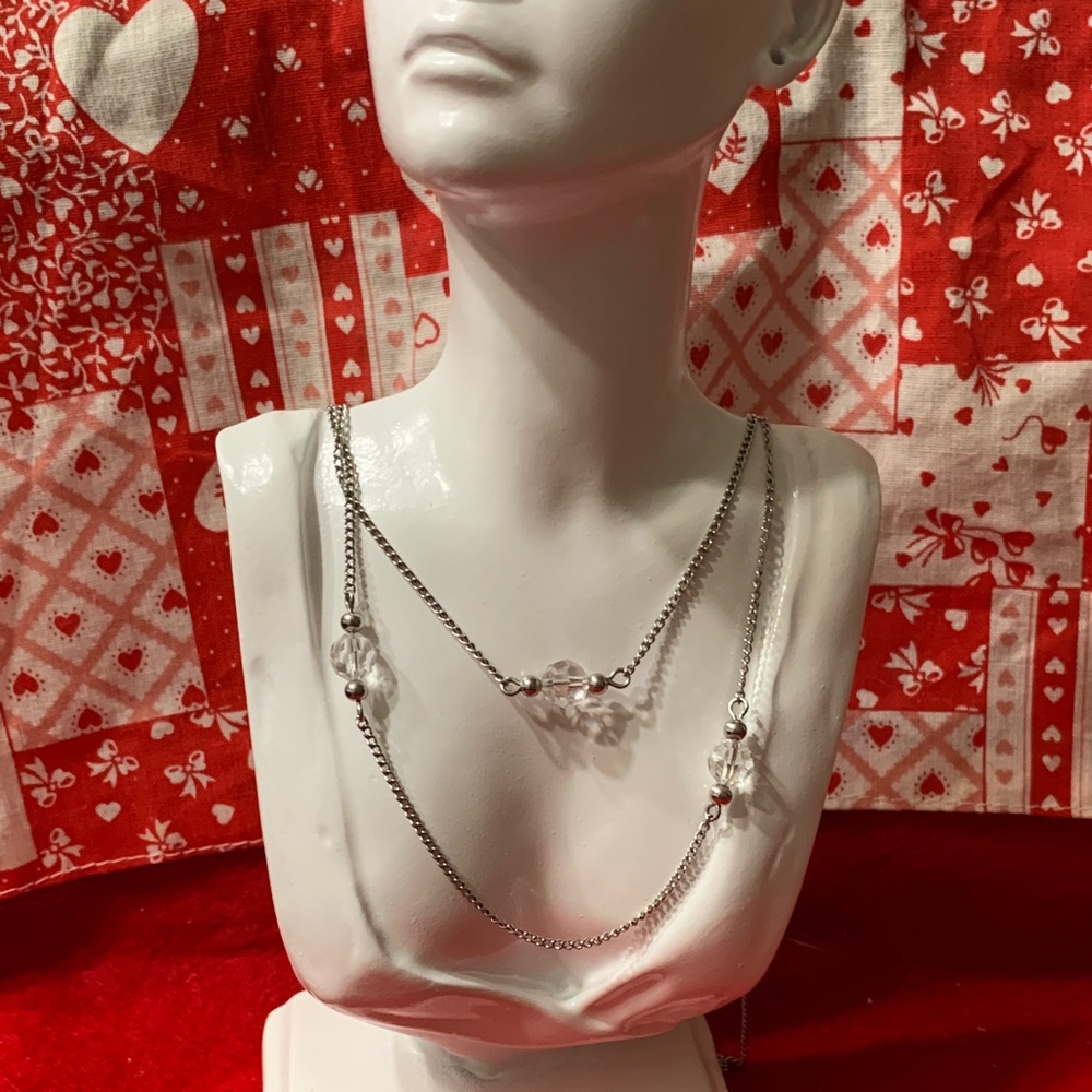 Avon SilverTone Necklace with Clear Beads